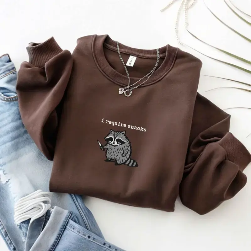 Women's Cute Raccoon Snack Lover Hoodie - Menswear Casual Round Neck Sweatshirt, Funny Animal Graphic Pullover Tops
