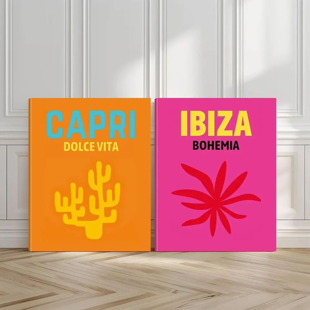 2pcs Capri Life Wall Art, Ibiza Vibes Poster, Summer Art Prints, Boho Style Home Decor, Modern Wall Paintings, Minimalist Canvas Posters Wall Arts, Decor for Living Room, Restaurant, Kitchen, Bedroom, Housewarming Gift, With Frame