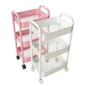 3-Tier Kitchen Rolling Cart, Metal Kitchen Storage Cart with Wheels Mobile Storage Shelves for Bathroom, Living Room, Multi-Purpose Shelf Organize organizer