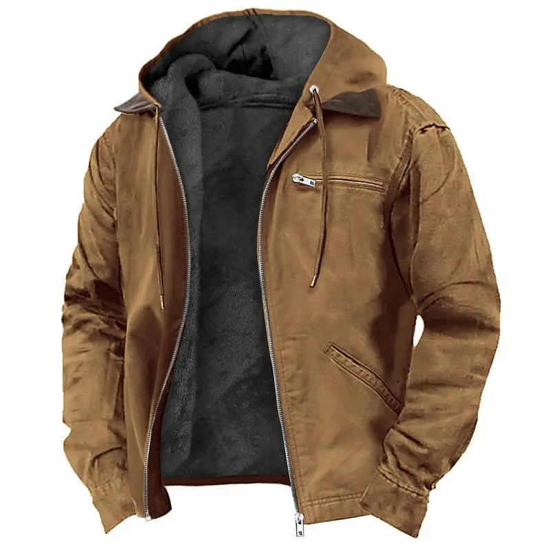 Men's Thick Outdoor Menswear Hooded Work Coats - Cotton Fleece-Lined Duck Coats with Sleeves, Overall Active Flannel Workwear