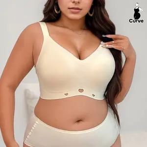 Plus Size Seamless  Anti-Sagging & Push-Up Seamless Wirefree  For Women Removable Padded Adjustable Shoulder trap Women's Comfortable Push-Up smoothing  everyday t-shirt  feel in girl wireless br a big bust friendly wide back bra Polyester Womenswear