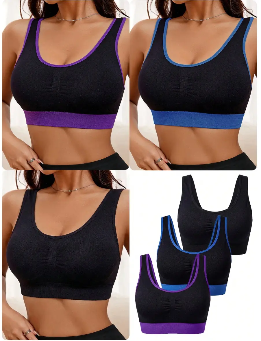 Wome3 Pcs Seamless Lace-Up Front Zipper Women's Sports Bra