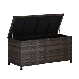 Large 125-gallon extension storage box on wheels – waterproof woven resin – sturdy handles – ideal for garden, patio, pool, balcony – rattan gray