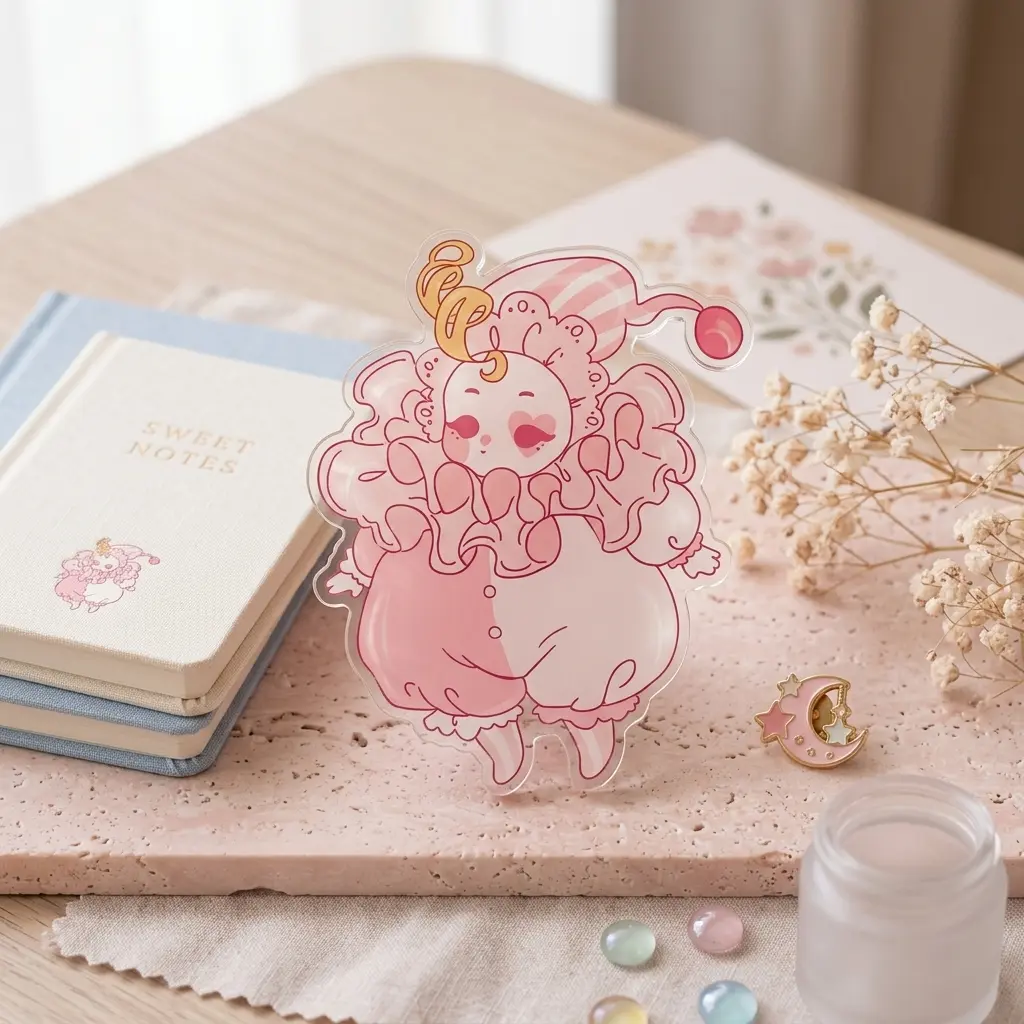 Kawaii Clown Phone Grip, Pastel Pink Acrylic Phone Holder Stand, Expandable Grip Compatible with iPhone, Samsung & Most Smartphones