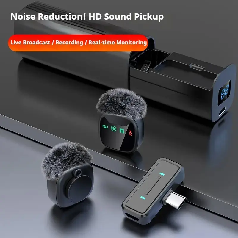This plug-and-play wireless lavalier microphone, Rechargeable wireless mic, features a charging case, LED display, and noise cancellation, making it ideal for smartphone interviews, podcasts, and vlog recordings, video recording