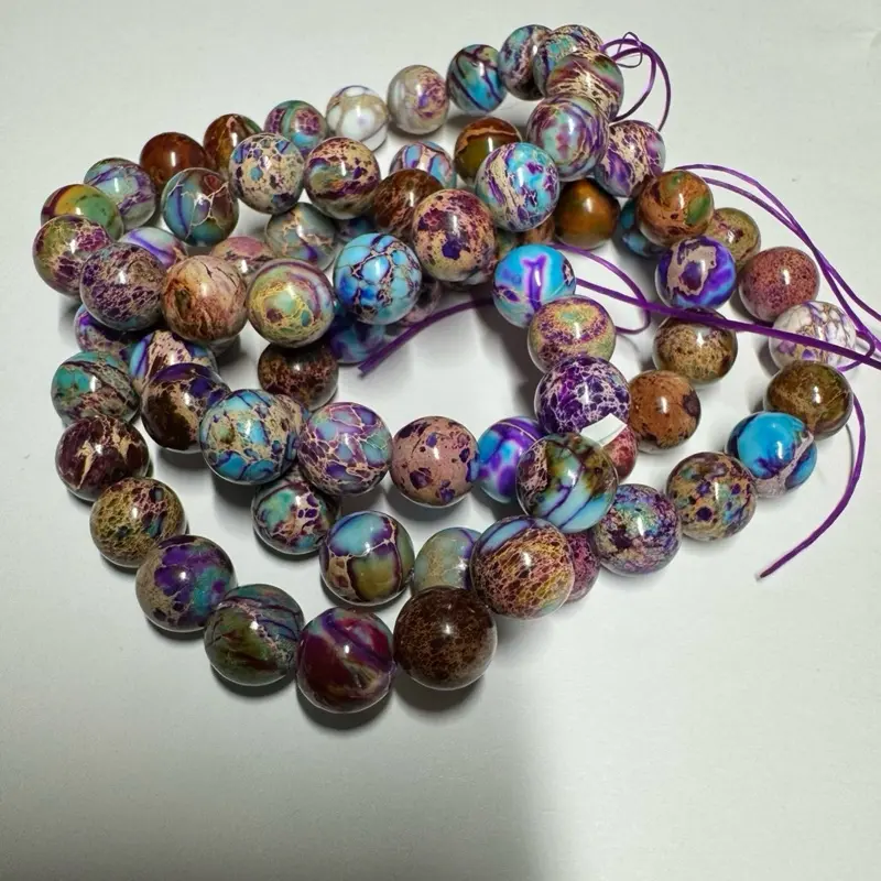 Imperial Colored Bracelets - Purple String with Varied Colorful Beads Displayed in Heart Shape