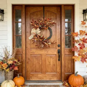 Autumn Fengguan (ornament), orange synthetic olive flower wreath, handmade flower wreath, DIY decoration, harvest festival, Halloween, Thanksgiving decoration, front door wreath door ring, wall decoration, party decoration, home decoration, festive atmosp
