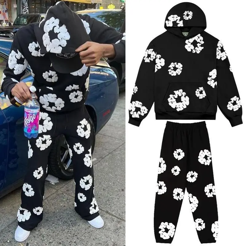 Hoodie Tracksuit 2 Pieces Unisex Y2K Running Clothing Long Sleeve Hoodie TtearsSweatshirt, TersHoodie and Pants