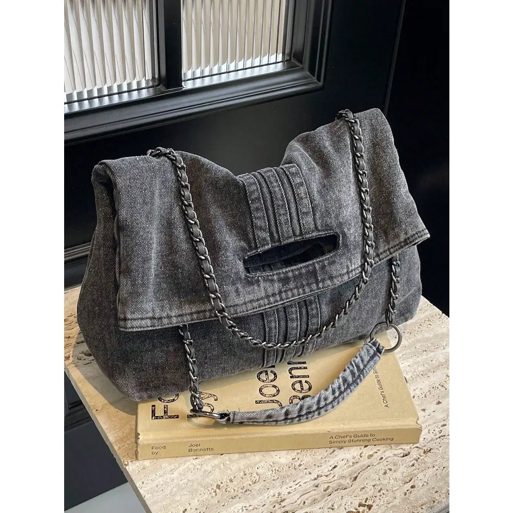 Denim Shoulder Bag Large Capacity Retro Crossbody Bag Chain Strap Underarm Bag Messenger Bag for Women Work Shopping Travel Denim Shoulder Handbag Retro Crossbody Bag Large Capacity Tote Purse Chain Strap Underarm Bag summerwins