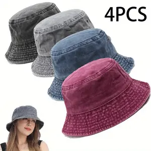 4pcs/3pcs/2pcs Men'S and Women'S Retro Washed Bucket Hat, Simple and Fashionable, Versatile, Foldable Basin Hat, Fashionable Bucket Hat