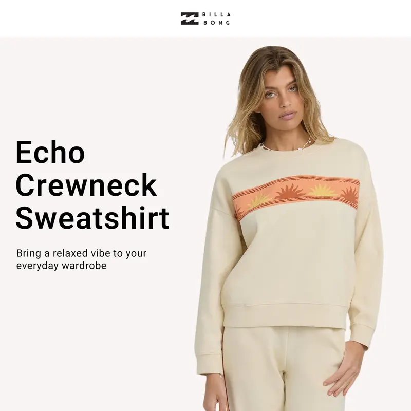 BILLABONG | Women's Echo Crewneck Sweatshirt for Spring Break, Oversized Pullover, Brushed Fleece, Everyday Wear Fit Womenswear