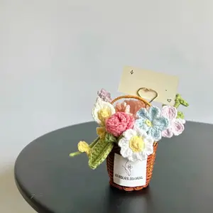 Personalized Handmade Mini Crochet Flower Basket DIY Wedding Accompaniment Gift Indoor Garden Decoration Girlfriend Birthday Girlfriend Back to School Gift