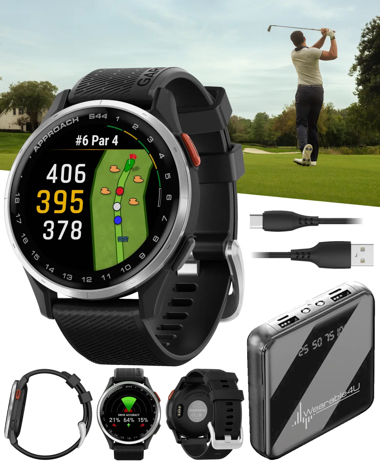 Garmin Approach S44 Round Golf GPS Smartwatch - Game-Ready Wearable Device for Android & Phone Compatibility, Wearable4U