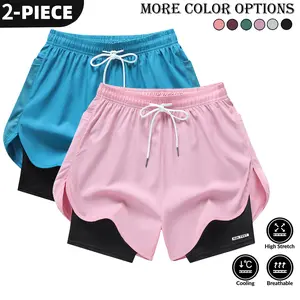 Women's 2-Pack Sportswear Shorts - Plain, Mid Waist, Loose Elastic Control Waistband 4-Way Assorted Color Bottoms for Athletic Activities, Elastic Shorts
