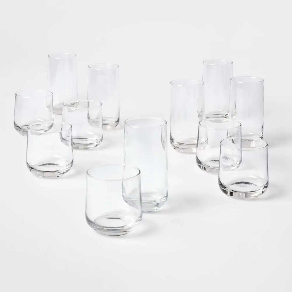 12pc Glass Shoreham Double Old Fashion and Highball Glasses Set - Threshold: Drinking Glasses Set Dishwasher-Safe BPA-Free