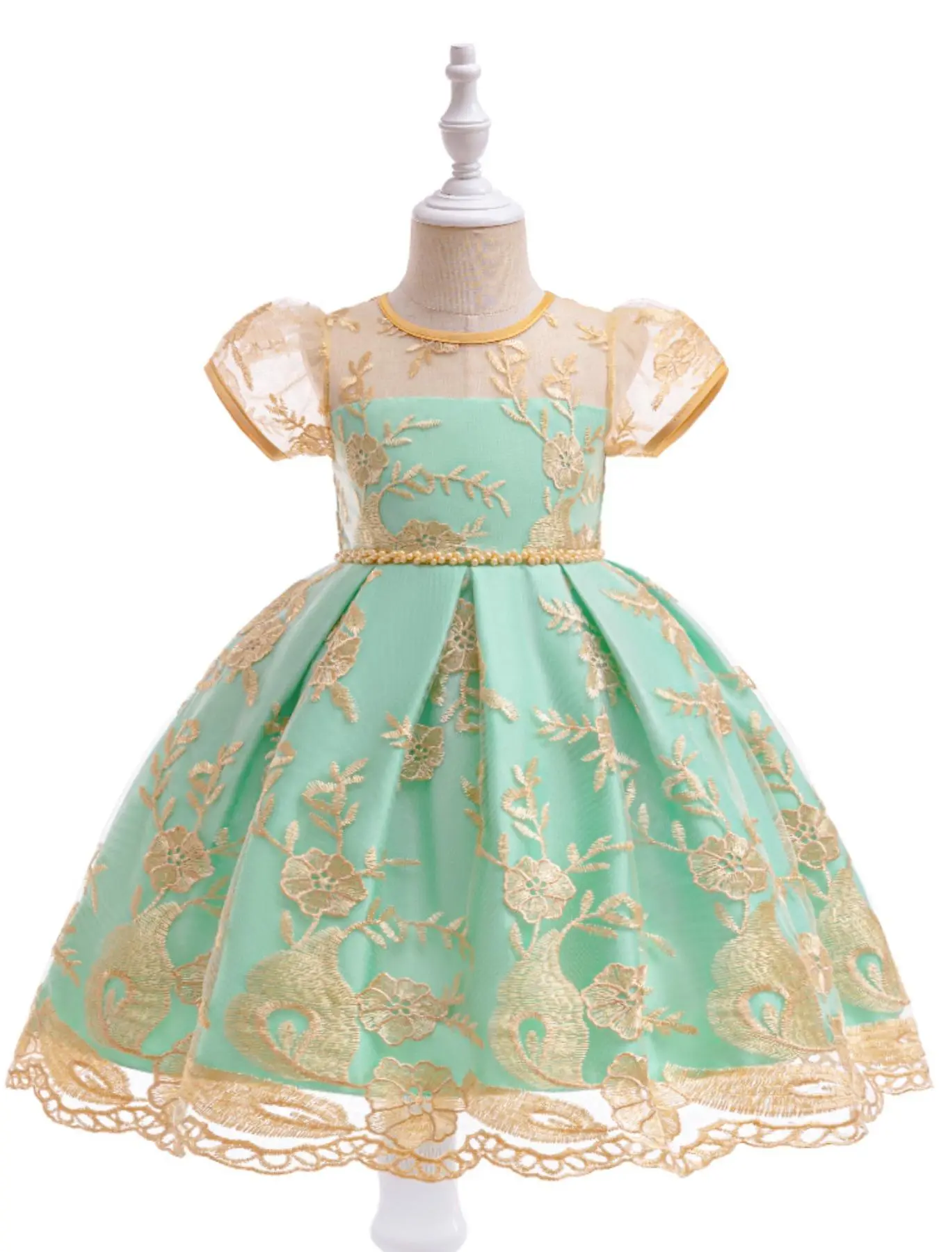 Girl's Floral Embroidery Bow Decor Satin Dress, Zipper Back A Line Dress for Party Performance Wedding Guest, Kids Clothes for All Seasons, Dresses For Summer, Princess Dress, Embroidered Tulle Dress, Tulle Overlay Dress