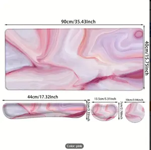 ISETTA 4pcs Keyboard Mouse Pad Set,Extended Gaming Mouse Pad + Keyboard Wrist Rest Support+coaster, Memory Foam, Easy Typing Pain Relief, 4Pcs (35.4×15.7 In) Ergonomic XXL Ultra Thick Desk Mat For Home Office Computer - Pink Marble