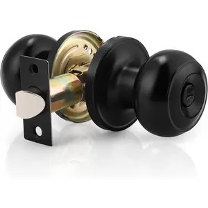 (1 Pack Round Privacy Door Knob(Thumb Turn Lock on The Inside), Keyless Doorknobs Interior/Exterior Lockset,Privacy Knobs for Bedroom/Bathroom,Black Modern Design Door Hardware