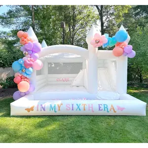 15ft x 13ft Commercial PVC White Bounce House Jumping Castle For Kids Party Commercial Rental Equipment With Slide And Blower