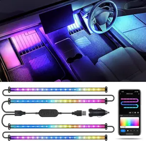 RGB+IC Car LED Lights, Smart 72 LED Car Interior Lights with App Control, 16 Million Colors under Dash Light with Music Mode, Scene Mode, 2 Lines Design Light for Cars Suvs Trucks with Car Charger SUNLINKCO