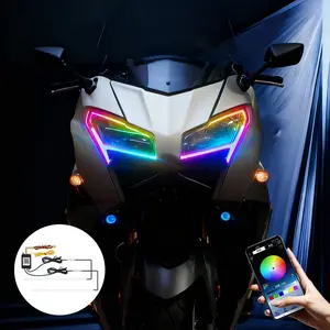 Flowing Light DRL Iridescent RGB Strip,Bluetooth APP Music Sync Control,for Cars Motorcycles Multi-size,Car Headlight Decoration