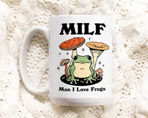 Frog Coffee Mug, Man I love Frogs MILF Ceramic Cup, Frog Lover Gift, Girlfriend Wife Gift Idea