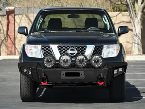 TIOYAR Steel Front Bumper Black Texture for 2005-2022 Nissan Frontier with Winch Plate Round Lights 2 x D-Rings Off-Road Performance