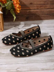 New Mesh Polka Dot Mary Jane Flat Slip On Shoes, Casual Flats, Breathable Textile Material, Lightweight Soft Sole, Casual Pointed Toe Design, All Seasons Comfort