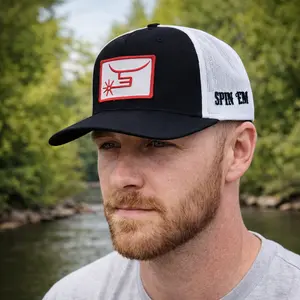 Spin Em Embroidered Trucker Hat, Black White Snapback Mesh Cap, Western Outdoor Adjustable Hat for Men, Streetwear Patch Baseball Cap, Breathable Casual Everyday Hat Gift