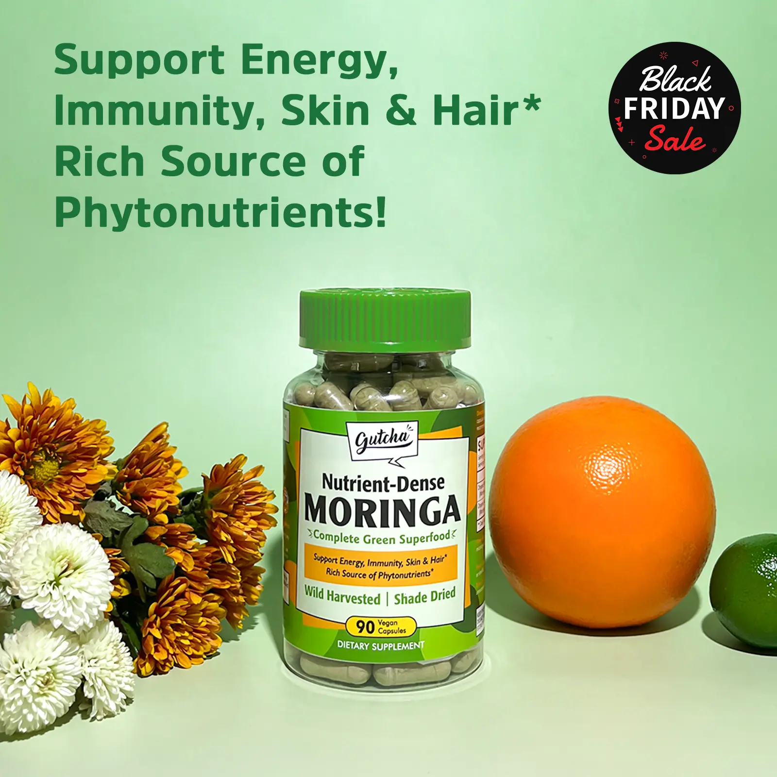 Moringa for Immune Support,Gut Health & Vitamins,Skin & HairRich Source of Phytonutrients,Complete Green Superfood,Gutcha Healthcare,Natural