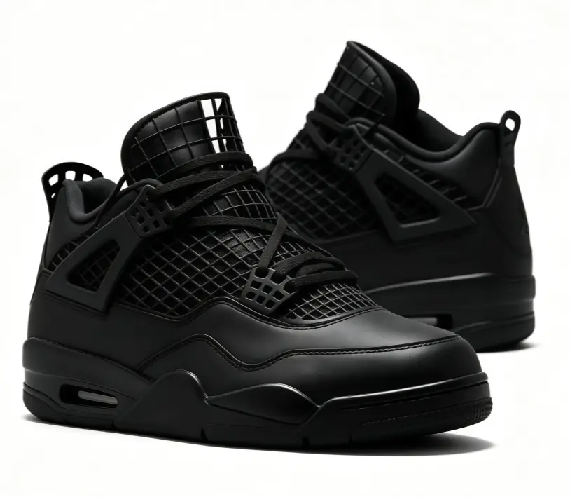 Air Jordan 4 Retro "Black Cat" Monochromatic Black Nubuck Sneakers, Unisex Retro High Top Basketball Shoes Casual Streetwear Trainers Daily Wear