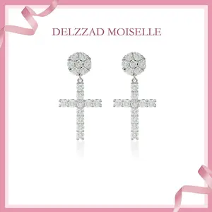Delzzad Studded Cross Dangle Earrings S925 VVS Synthetic Moissanite Hip Hop Earrings Jewelry Perfect Birthday Mother’s Day Christmas Gift for Men Women Wedding Set Springtok
