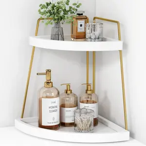 Corner Bathroom Counter Organizer, 2 Tier Bathroom Organizer Countertop, Small Bathroom Sink Top Trays Corner Shelf Stand for Makeup  Perfume Skincare Decor Storage (White and )