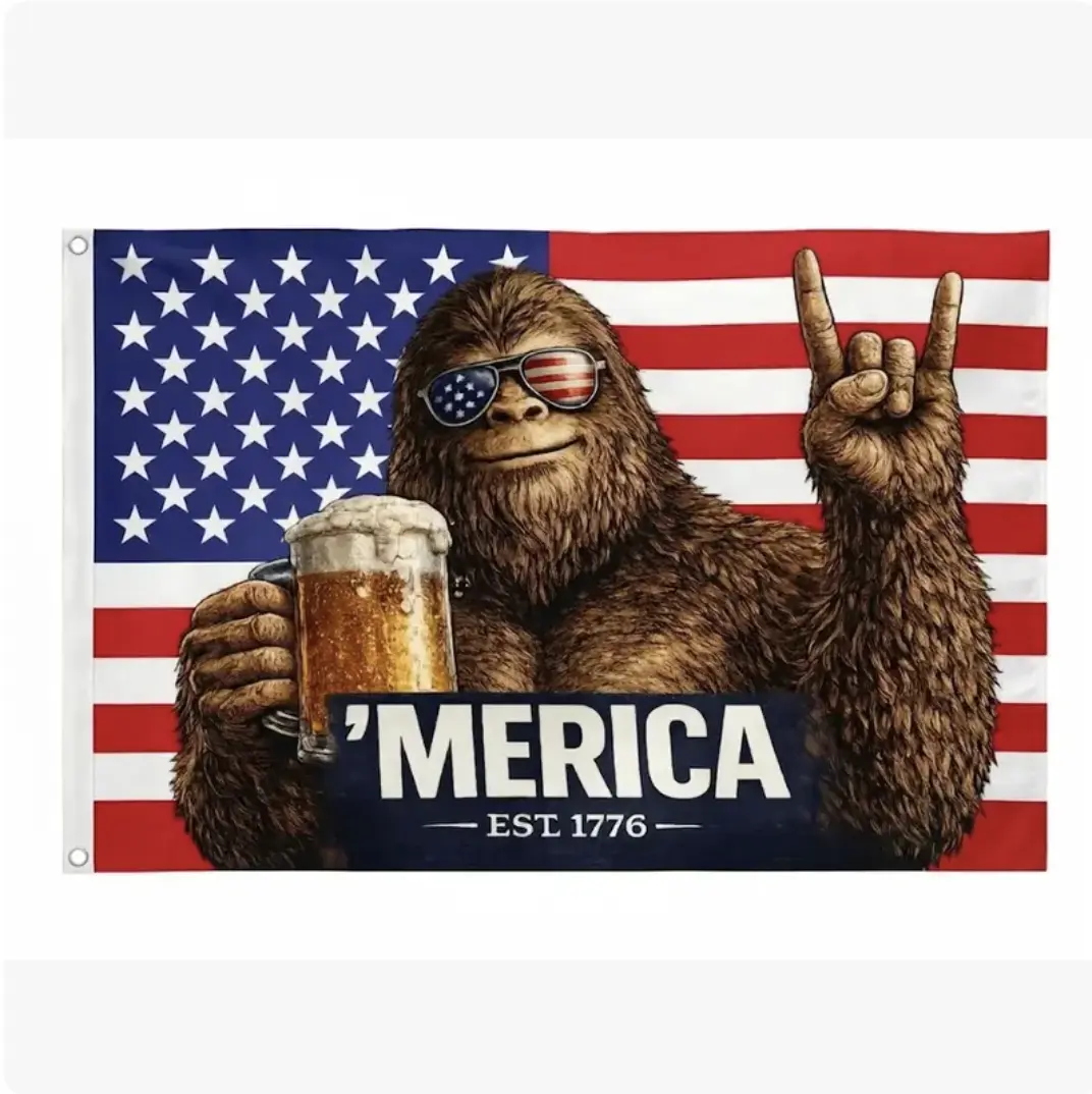 ’MERICA Bigfoot American Flag, Patriotic Truck Garage & Mud Muddin Sasquatch Flag, Perfect Gift Freedom Lovers Funny Flag tapestry banners mens