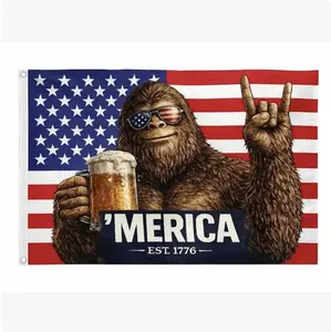 ’MERICA Bigfoot American Flag, Patriotic Truck Garage & Mud Muddin Sasquatch Flag, Perfect Gift Freedom Lovers Funny Flag tapestry banners mens