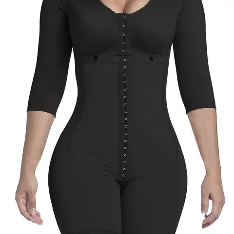 Women's Long Sleeve Round Neck Body Shaper Suit, Abdomen Control Bodysuit, Knit Shapewear, Soft Underwear, Womenswear, Front Button Design, Dual Buckle Closure, Strong Waist Cinching, Fall & Winter Essential, Basic