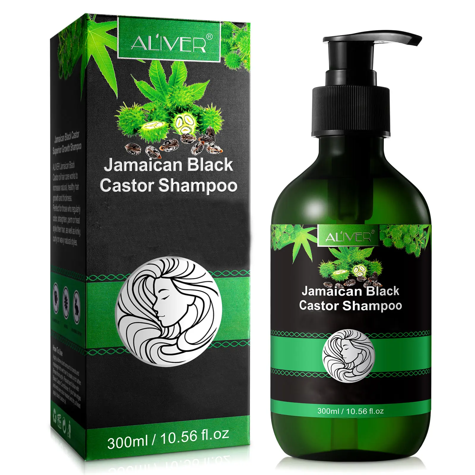 ALIVER Black Castor Oil Shampoo & Conditioner Set - 300ml Liquid Haircare, Moisturizes Normal Hair, Repairing Hydrating Cleanser for Adults Men/Women, Single, Regular Edition sohochic