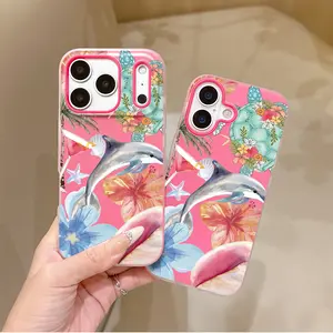 Beach Day Dolphin Phone Case Suitable for iPhone 17 16e 16 15 14 13 12 11 Pro Max Air XR XS X 7 8 Plus Soft TPU Matte Double-layer Back Cover