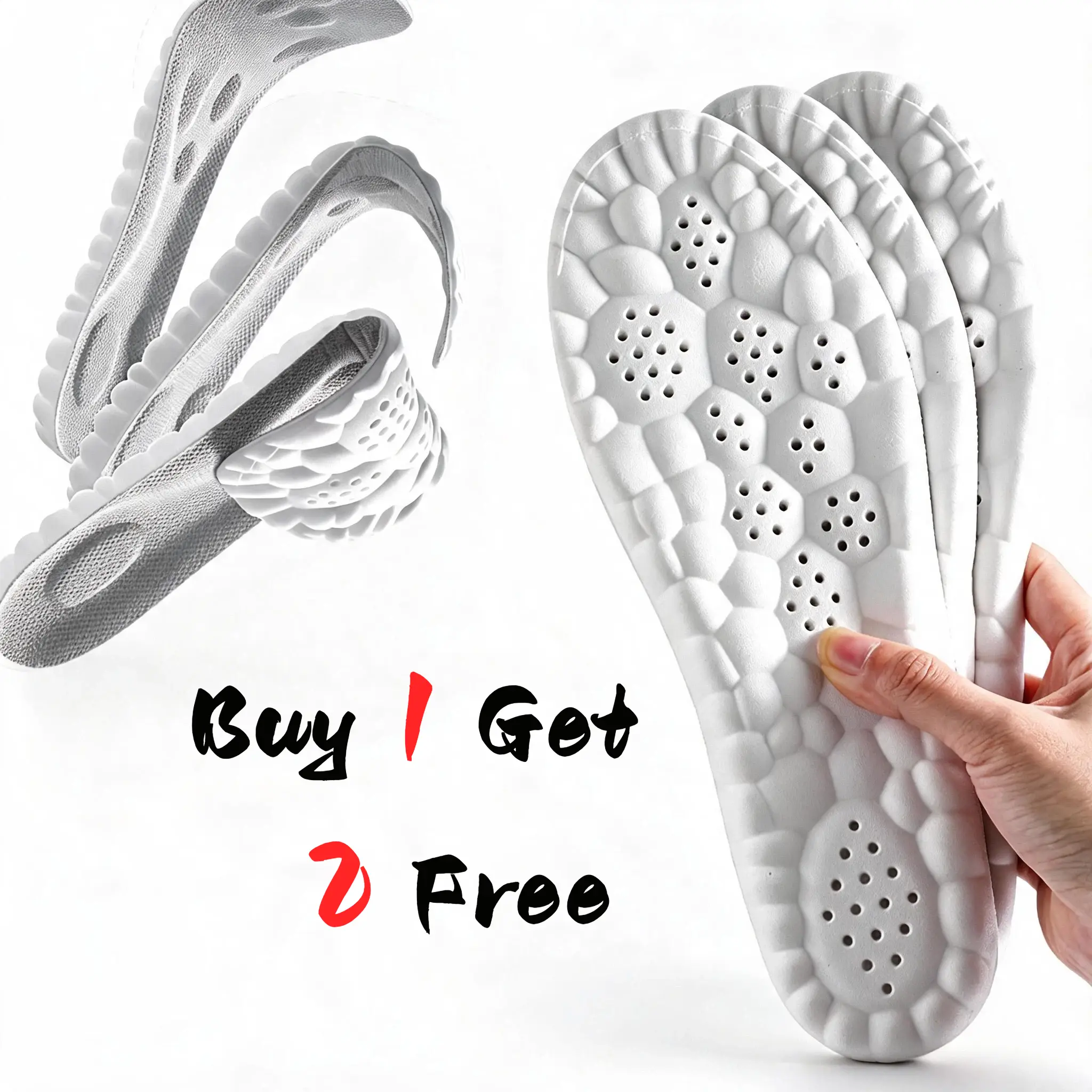 4D Cushioned Cloud Soft Foam Insoles, Breathable & Cuttable Shoe Inserts, Value Deal Buy 1 Get 2 Free, Universal for Men and Women Daily Shoes