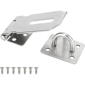 3 Inch Door Hasp Stainless Steel Hasp Latch, Heavy Duty Silver Padlock for Fence Gates, Doors, and Cabinets, Brushed Surface Finish, 1 Pack