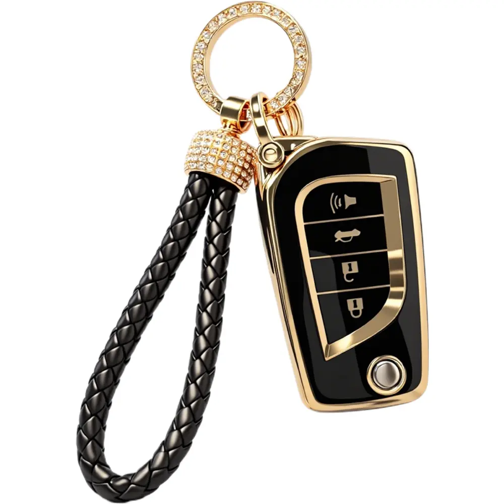 for Toyota Key Fob Cover with Keychain Soft Full Protection Case Compatible with 2019-2025 RAV4 LE 2018-2024 Camry LE/SE, 2017-2025 Corolla LE/SE 2018-2022 C-HR LE (4 Buttons, Black White)