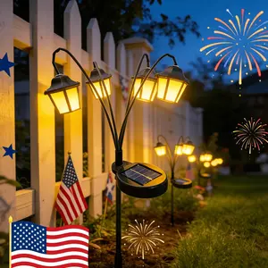 Retro Solar Garden Light, 4-stage Warm Hexagonal Courtyard Light, New Chinese Traditional Landscape Plug-in Light, Light Control Automatic On/off, Landscape Decorative Light, Suitable for Backyard, Terrace, Lawn, Trail, Mother's Day Gift, Lawn Light
