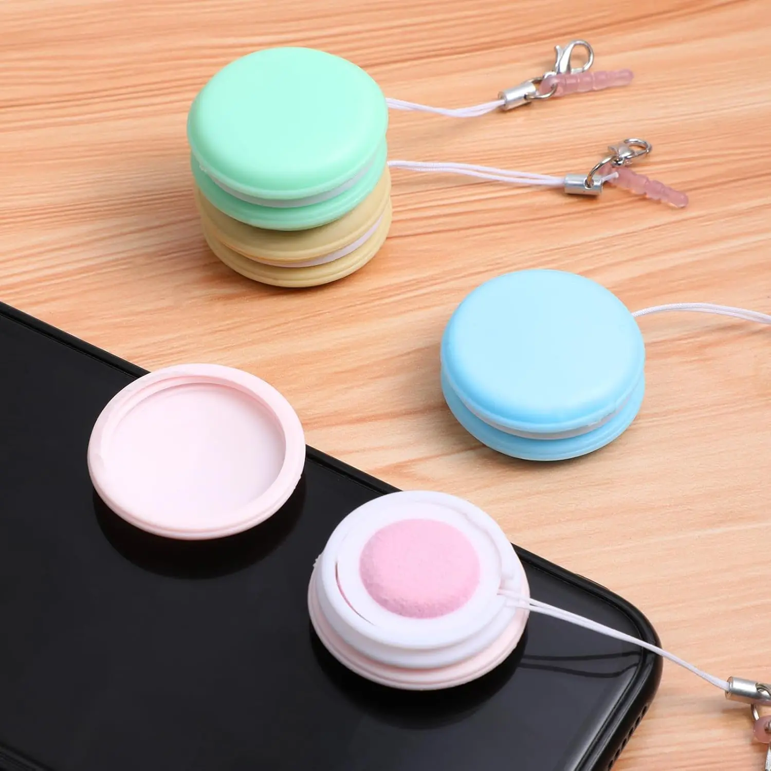 Portable Screen Cleaner Keychain 4 Pack - Macaron Shaped Microfiber Cloth for Phone/Glasses/Laptop Lens, Reusable Gadget Cleaning Kit (Cute Gift)