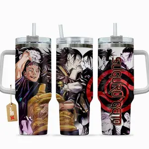 Jujutsu Kaisen Choso 40oz Stainless Steel Tumbler with Handle and Lid, Insulated Portable Beverage Bottle, Blood Manipulation Sorcerer Cup, Otaku Gift for Manga Fans, Gothic Kitchenware Drinkware