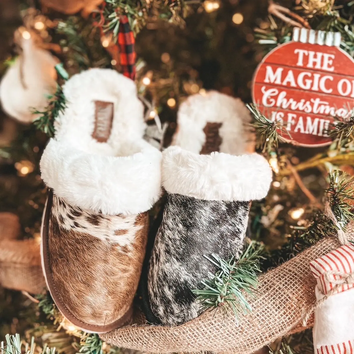 Brown Cowhide Slippers