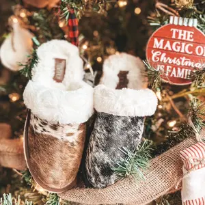 Brown Cowhide Slippers