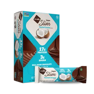 NuGo Slim Dark Chocolate Toasted Coconut, 16g Vegan Protein, 3g Sugar, 7g Fiber, Low Net Carb, Keto Friendly, Gluten Free, 12 Count