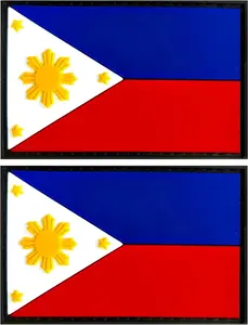 Philippines Flag Patch Philippines PVC Rubber Hook & Loop Fastener Patch for Hats, Tactical Bags, Jackets, Clothes Patch Team Military Patch（ 2 Pack）