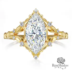 ROSESHADOW 1CT/2CT Marquise Cut VVS Moissanite Vintage Engagement Ring 14K Gold Plated Sterling Silver Promise Wedding Band Bridal Festival Synthetic Moissanite Jewelry Gift  with Certificate & Box