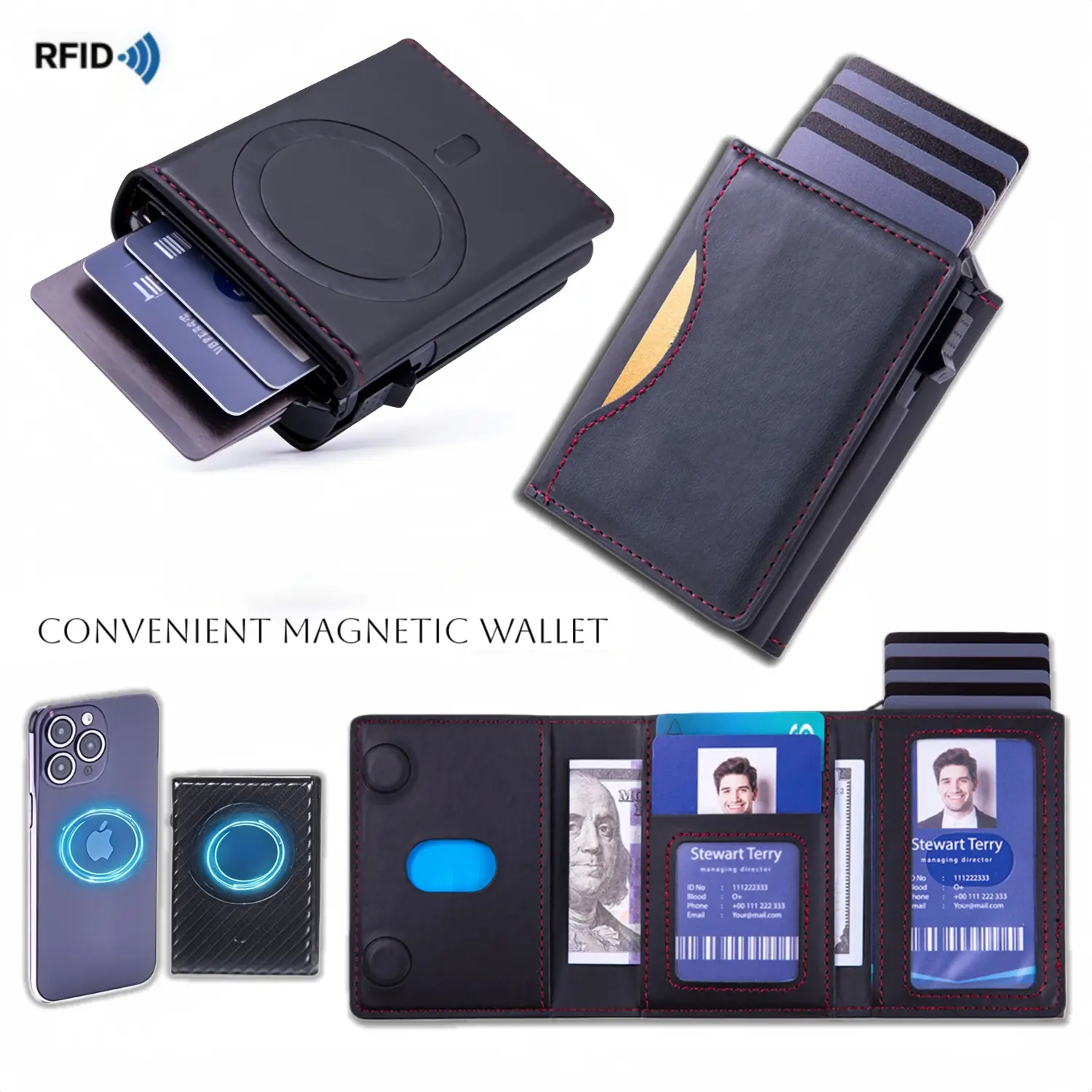 Men's Minimalist Genuine Leather 2-Style Combination Foldover Flip Wallet - Business Design, AirTag Compartment, RFID Blocking, iPhone Magnetic Feature, Slip Pocket, 12 Card Slots, Cash Holder, Ideal Gift, Mens Wallet